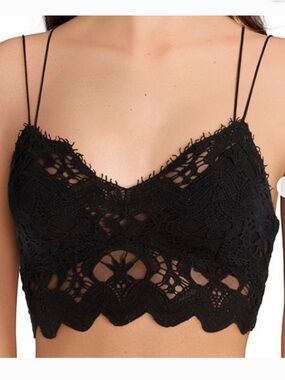 NWT Free People Black Crochet Lace Scallop Bandeau Bralette